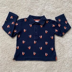 Navy Blue Kids Polo Shirt with Fox Print